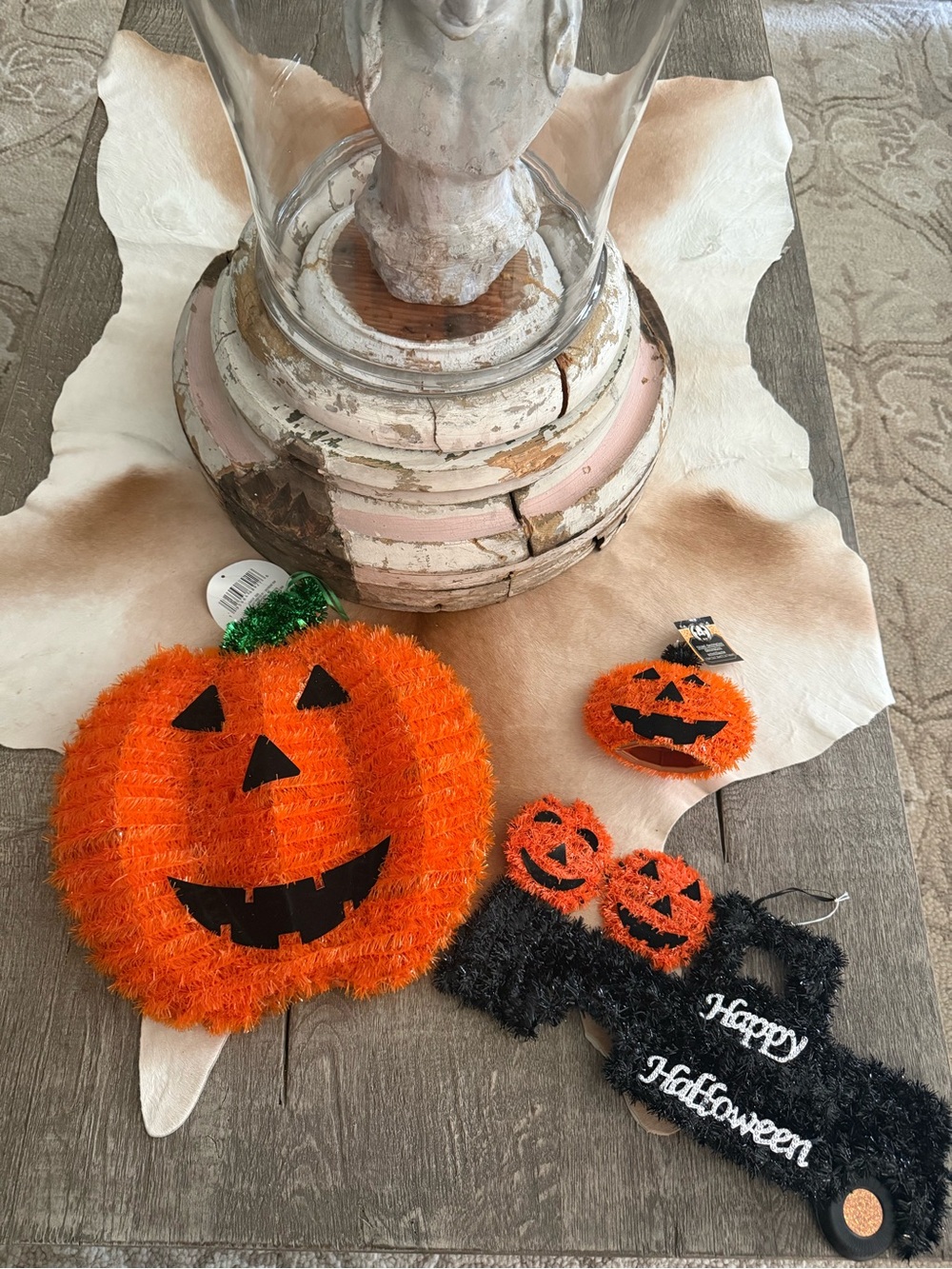 Brand NWT Bundle of 3 Tinsel Pumpkin Jack-O'-Lantern Decor - Orange & BlackGreen - Picture 6 of 9